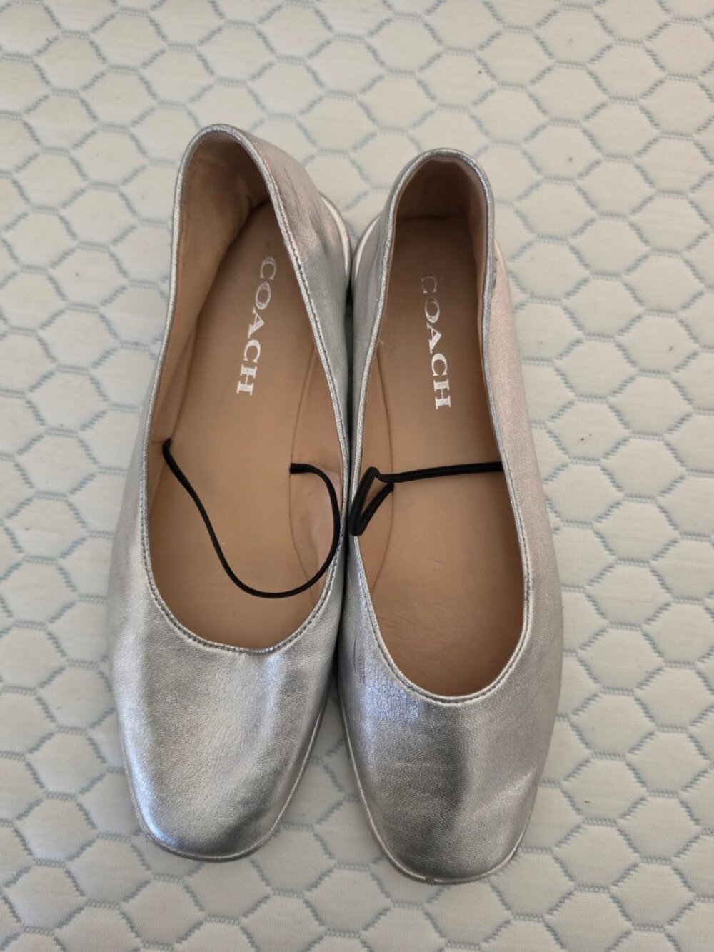 Coach Emilia Mary Jane Ballet Flats Silver Metallic Womens 9B